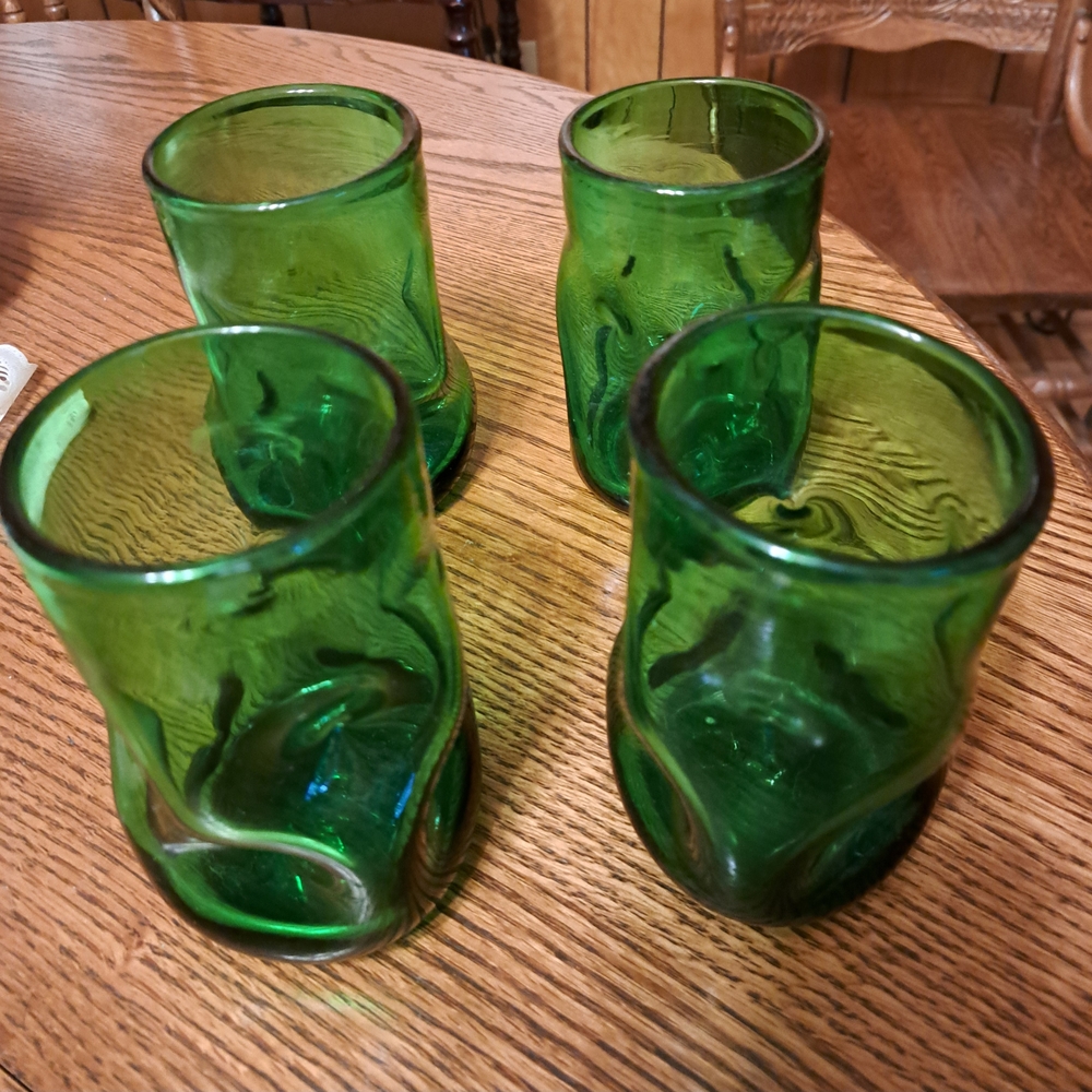 Set of Four Green Blenko Dimple Glass Tumblers Vintage